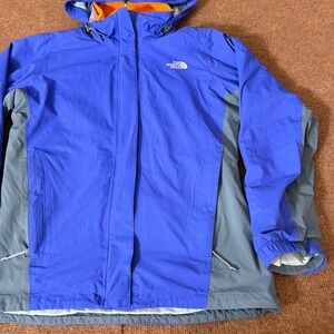 The North Face HyVent Hooded Rain Jacket Blue Orange Fleece Lined Womens M
